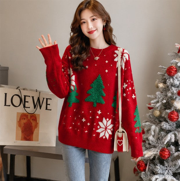 Women's Christmas Sweater | Snowflake & Tree Knit Jumper