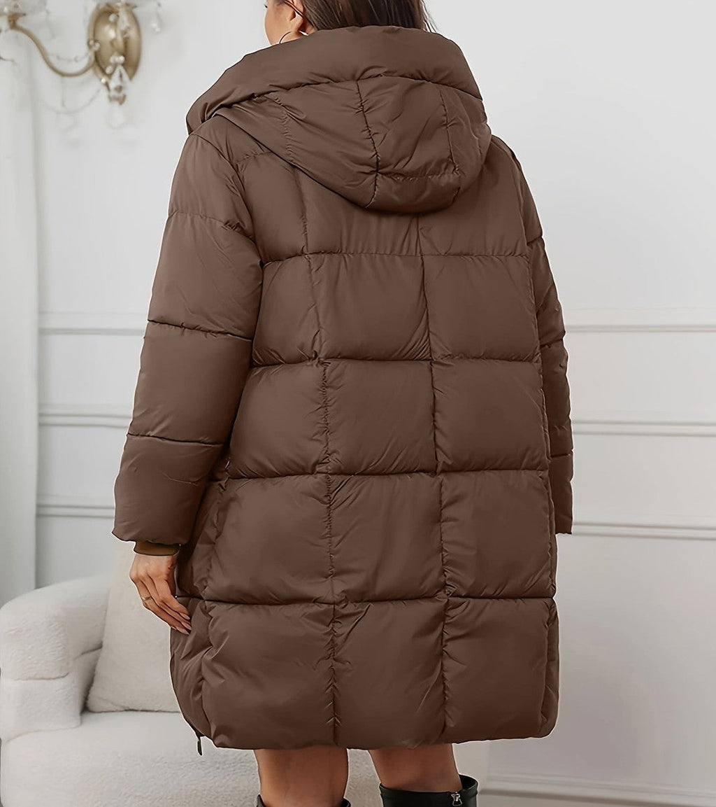 Manteau long matelassé pour femme avec capuche amovible