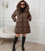 Manteau long matelassé pour femme avec capuche amovible