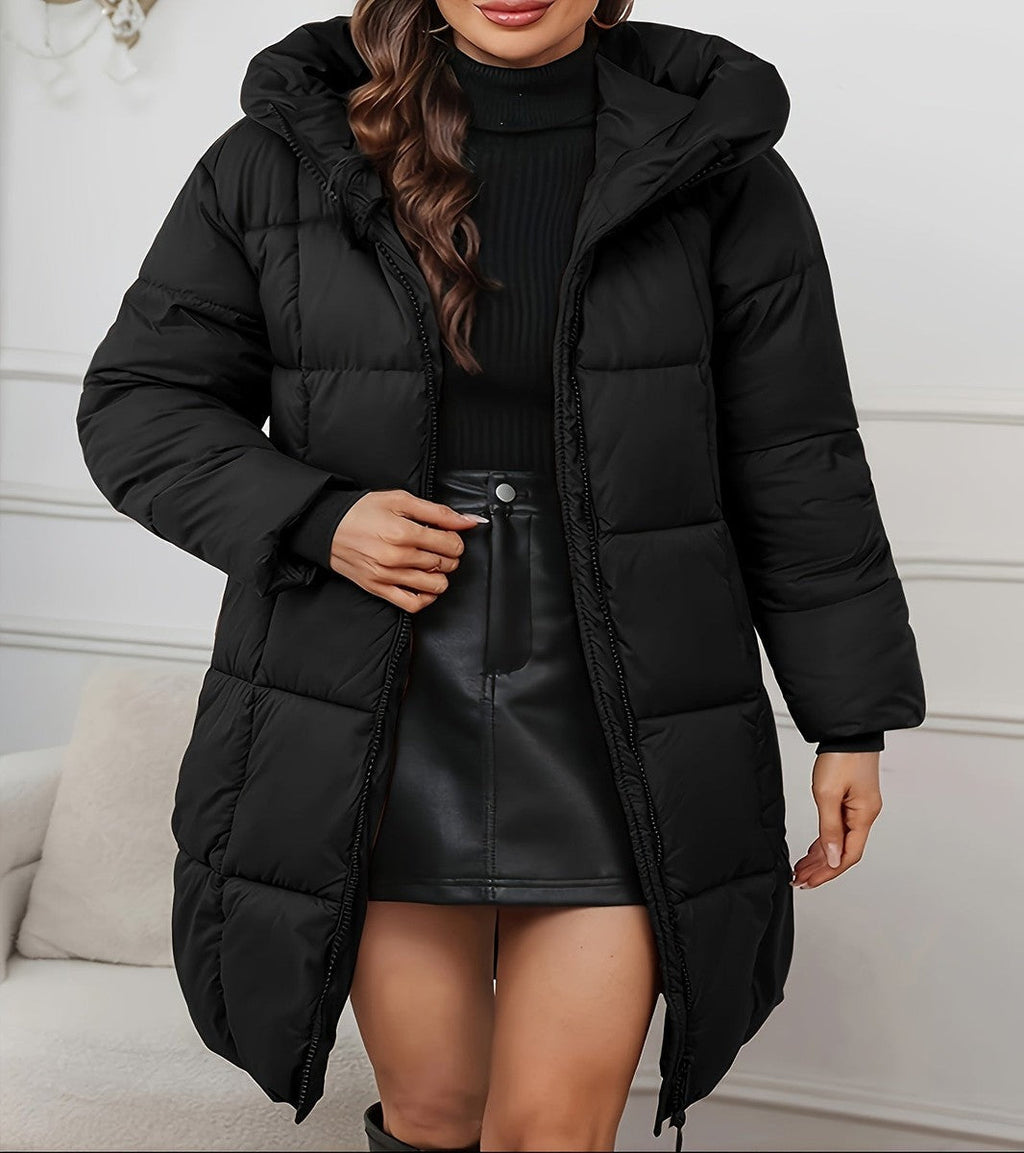 Manteau long matelassé pour femme avec capuche amovible