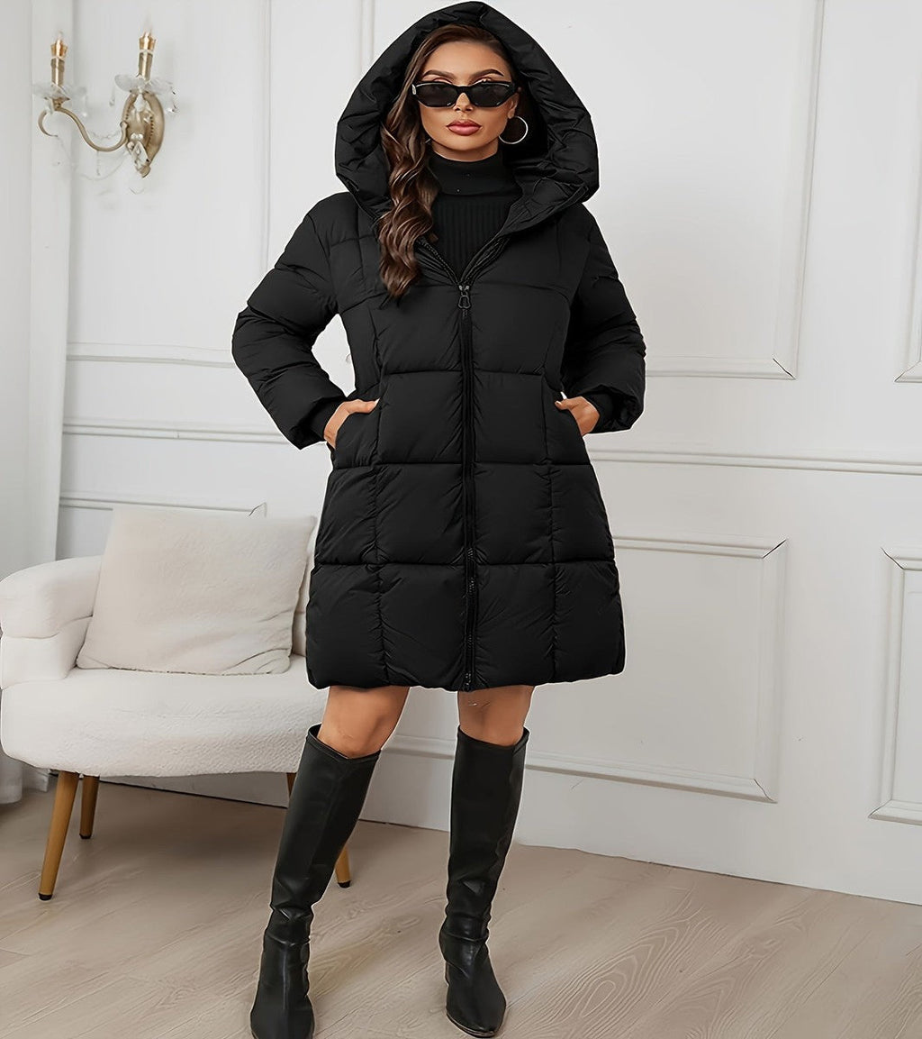 Manteau long matelassé pour femme avec capuche amovible