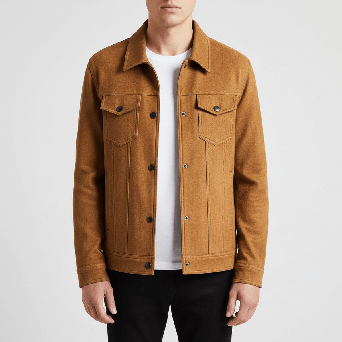 Men's Suede Bomber Jacket | Classic Collar Full Zip