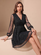 Robe de soirée de Noël scintillante pour femme | Manches transparentes