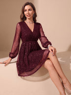Robe de soirée de Noël scintillante pour femme | Manches transparentes