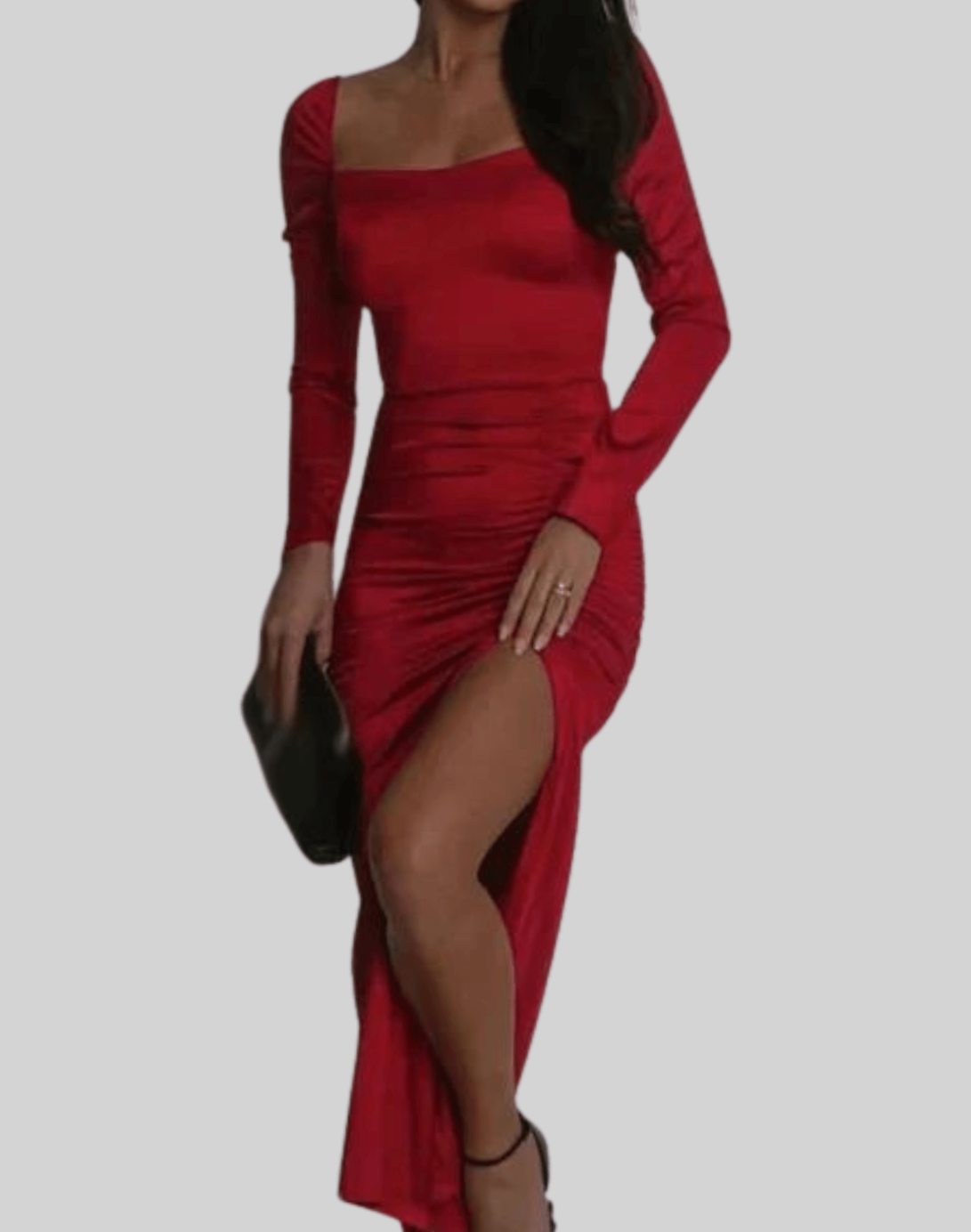 Robe à col carré froncée avec fente latérale pour femme