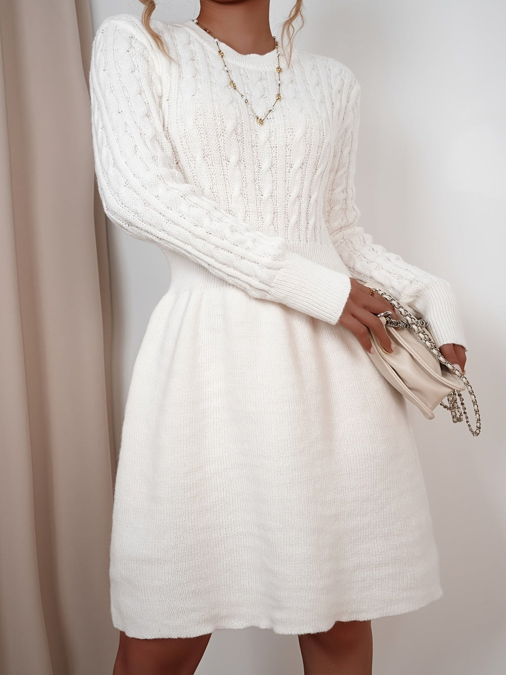 Women's Cable Knit A-Line Mini Dress