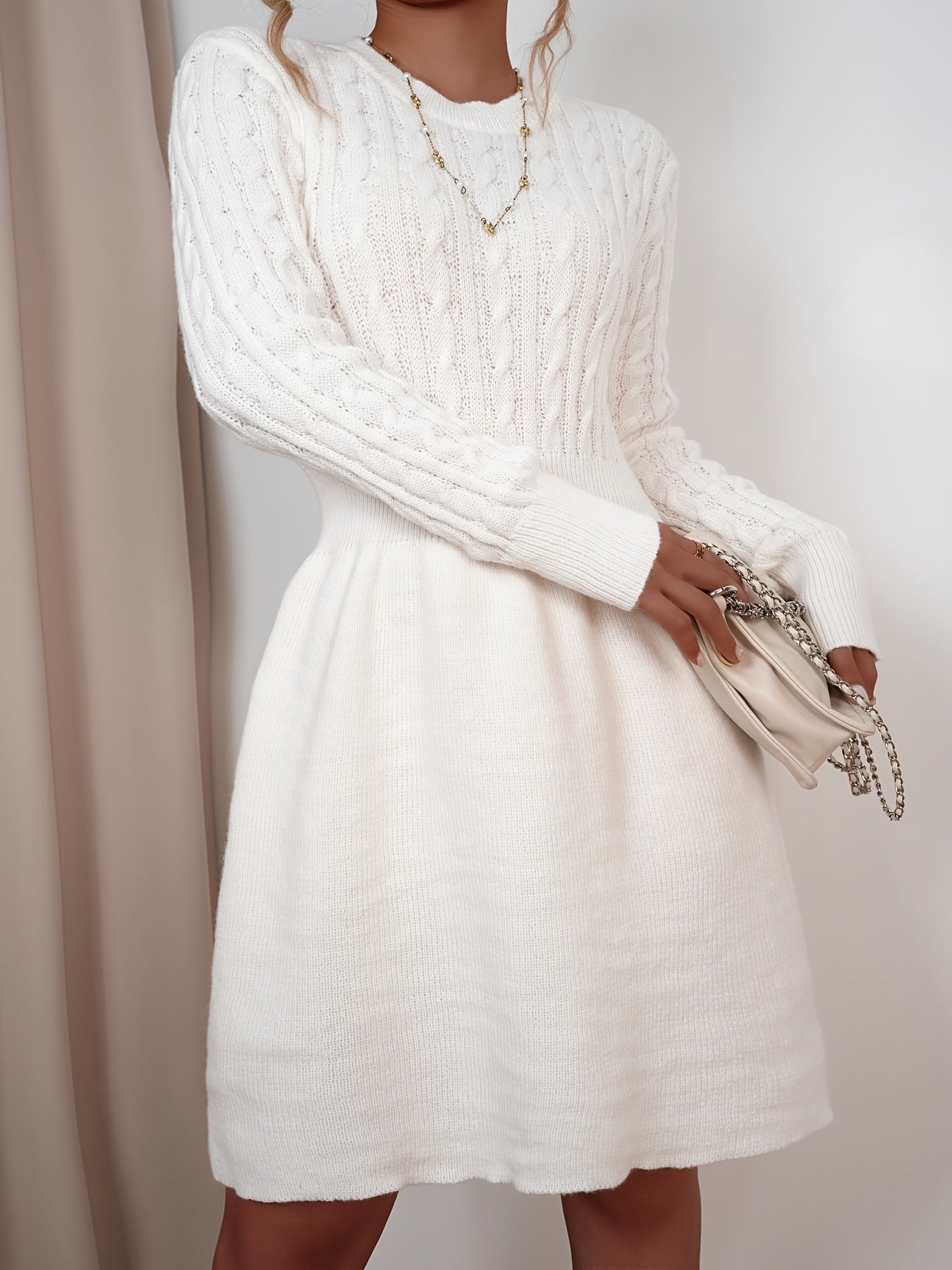 Women's Cable Knit A-Line Mini Dress