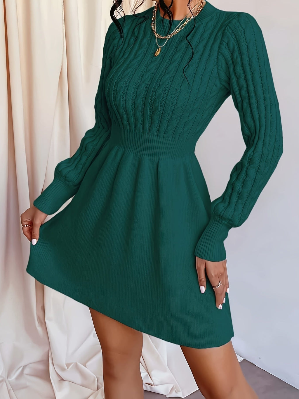 Women's Cable Knit A-Line Mini Dress