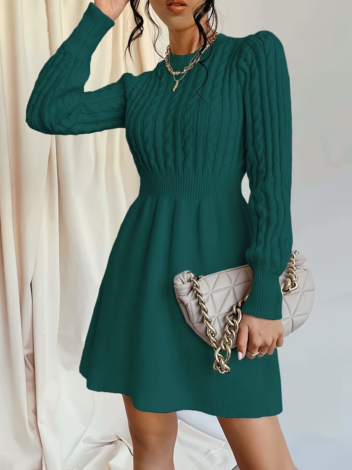 Women's Cable Knit A-Line Mini Dress