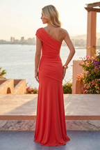 Robe longue asymétrique pour femme | Robe de soirée froncée