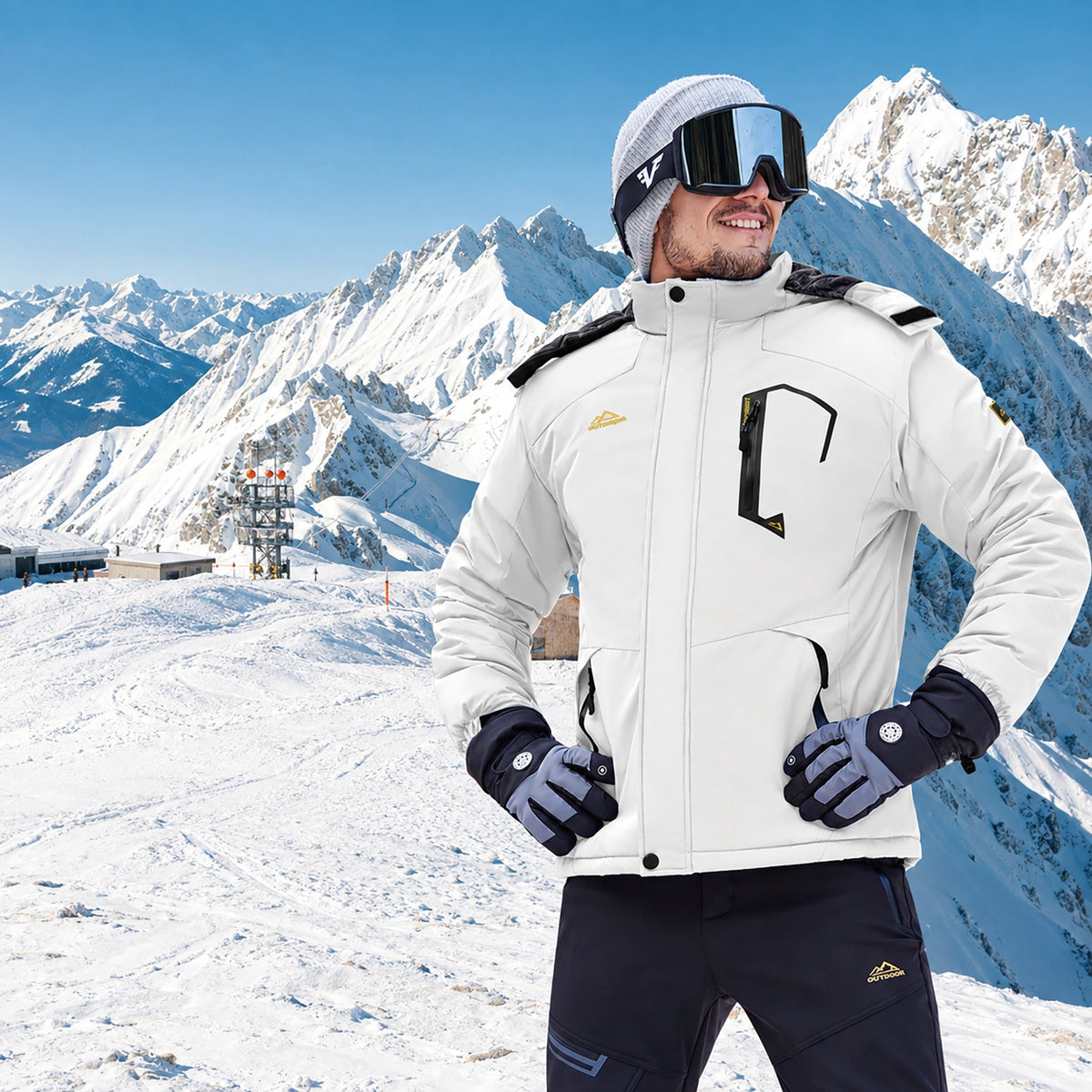 Men's Fleece-Lined Hooded Ski Jacket