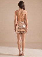 Women's Gold Sequin Halter Mini Dress