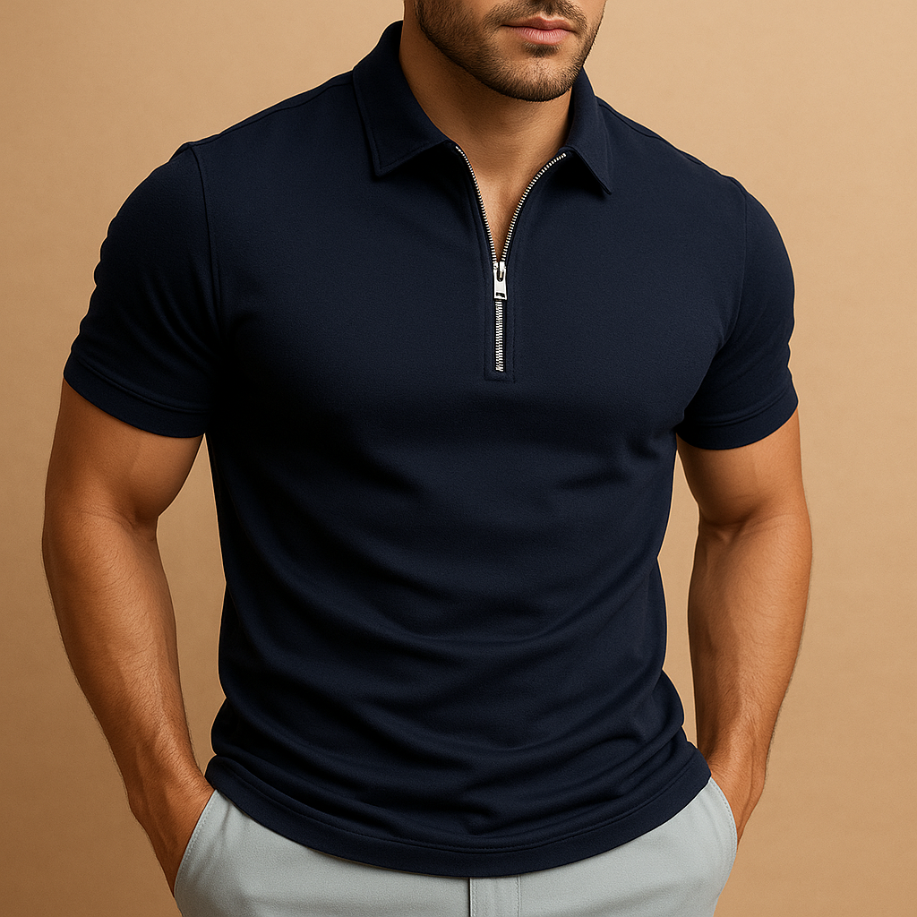 Men's Cotton Zip Polo Shirt for Summer Casual Smart Wear