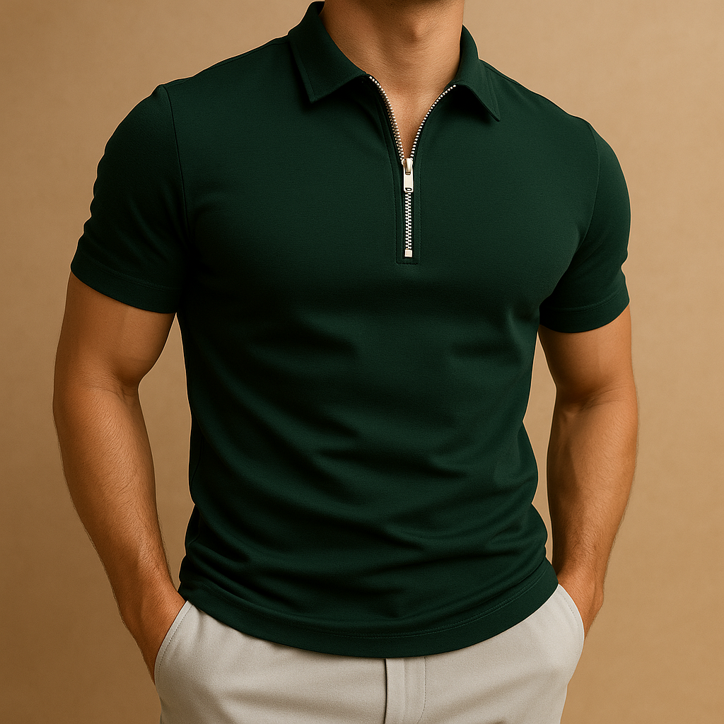 Men's Cotton Zip Polo Shirt for Summer Casual Smart Wear