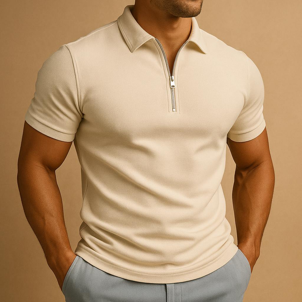 Men's Cotton Zip Polo Shirt for Summer Casual Smart Wear