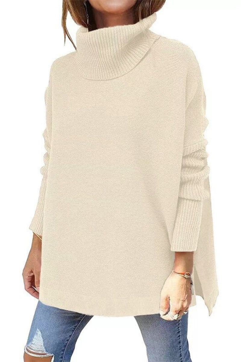 Pull oversize à col montant pour femme avec ourlet fendu
