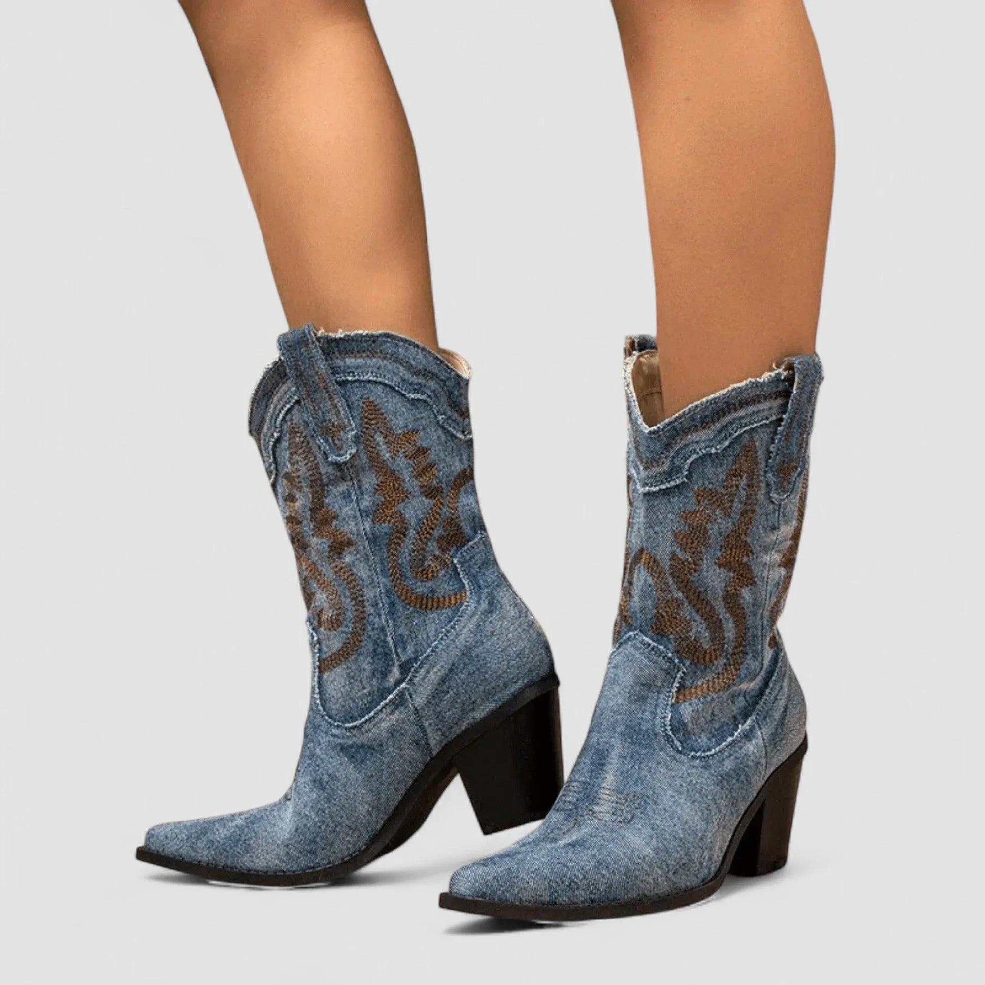 Bottes de cowboy en denim pour femme avec détails brodés