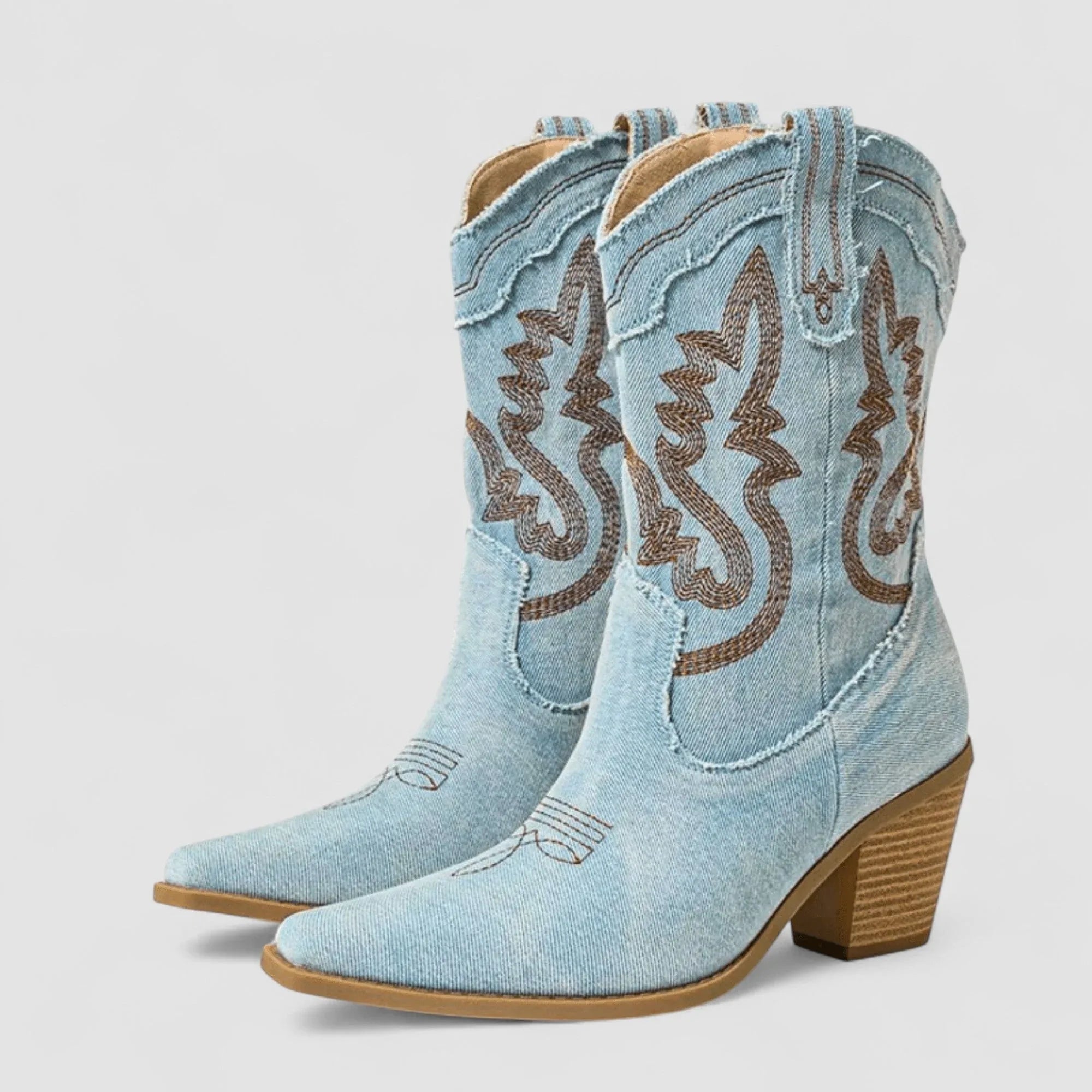 Women’s Denim Cowboy Boots with Embroidered Detail