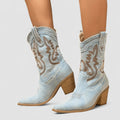 Women’s Denim Cowboy Boots with Embroidered Detail