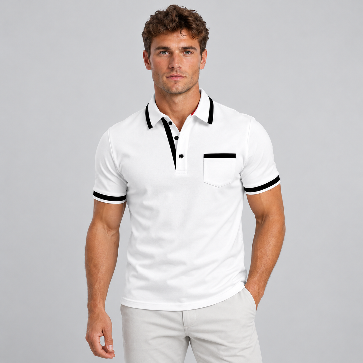 Men's Cotton Polo Shirt with Contrast Trim