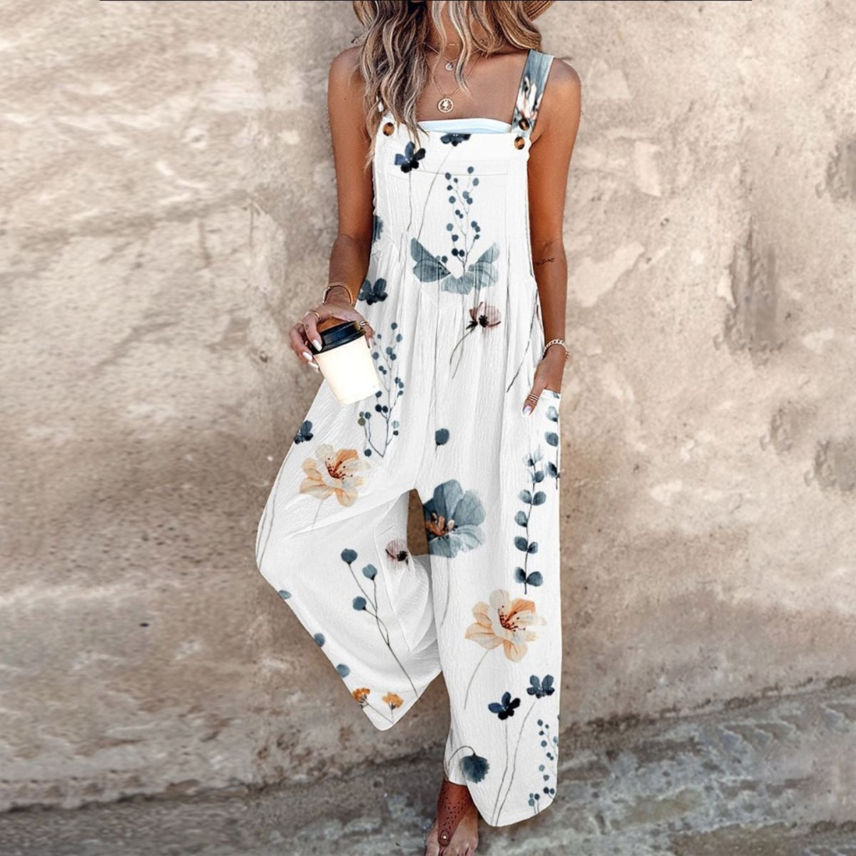 Women's Floral Print Wide Leg Jumpsuit