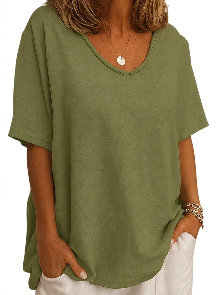 T-shirt décontracté à col rond et manches courtes pour femme