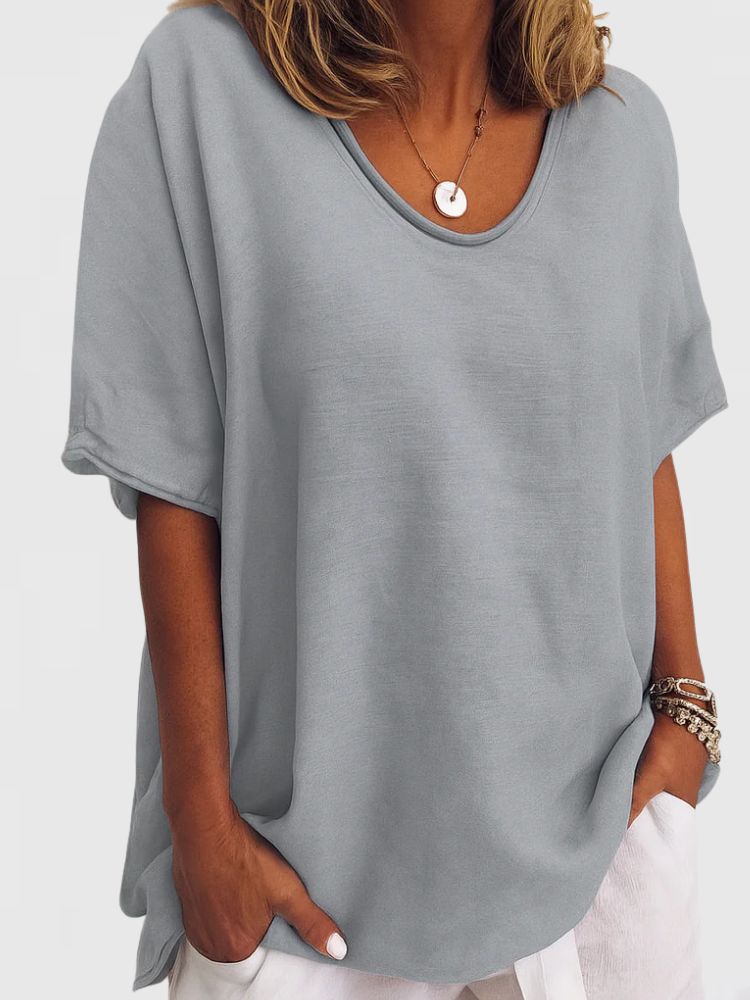 T-shirt décontracté à col rond et manches courtes pour femme
