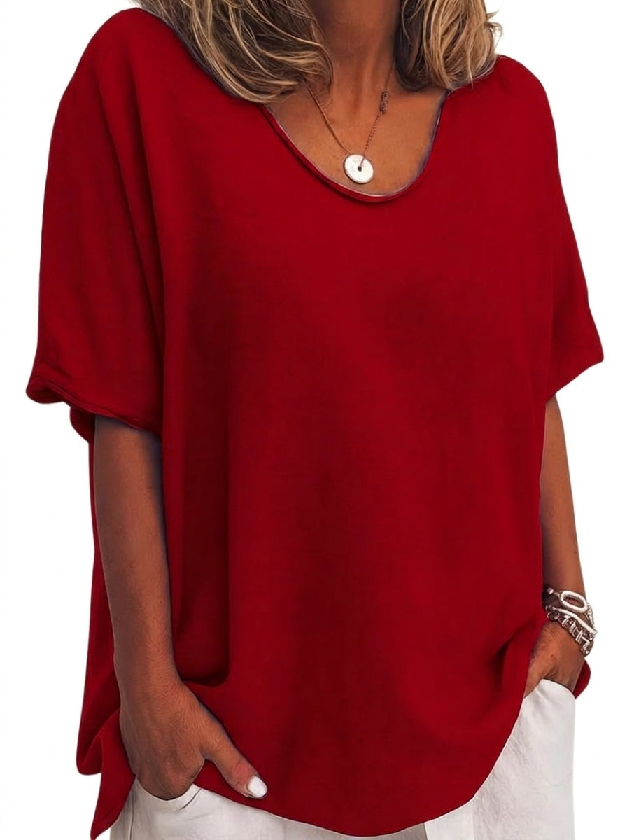 T-shirt décontracté à col rond et manches courtes pour femme