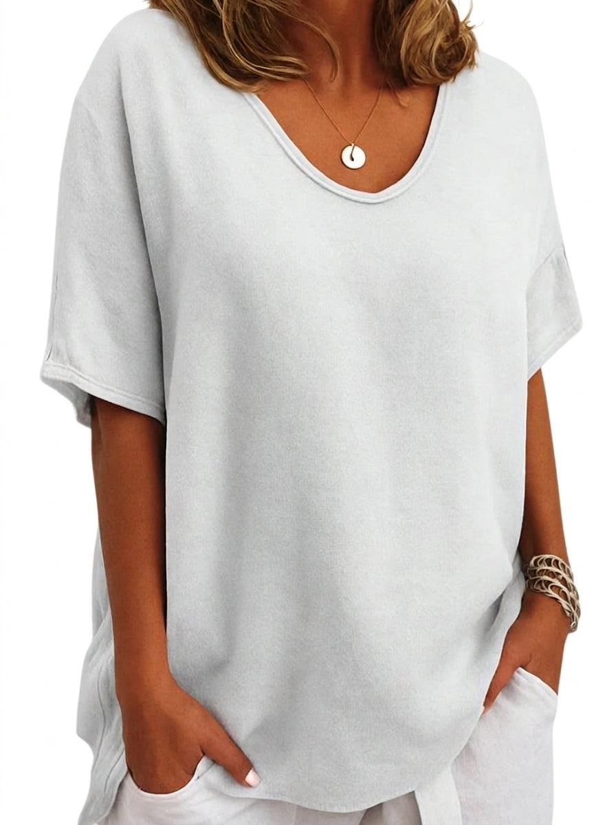 T-shirt décontracté à col rond et manches courtes pour femme