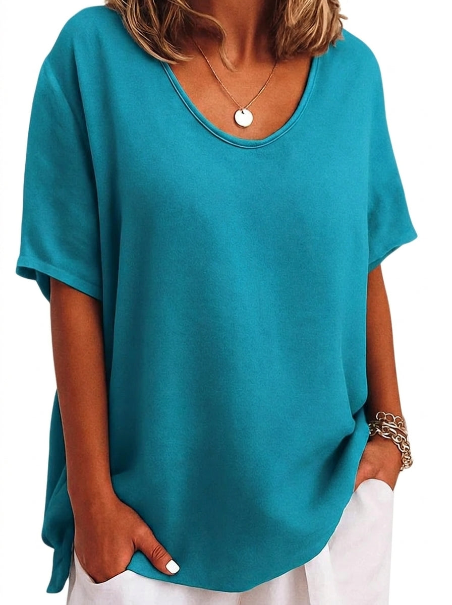 T-shirt décontracté à col rond et manches courtes pour femme