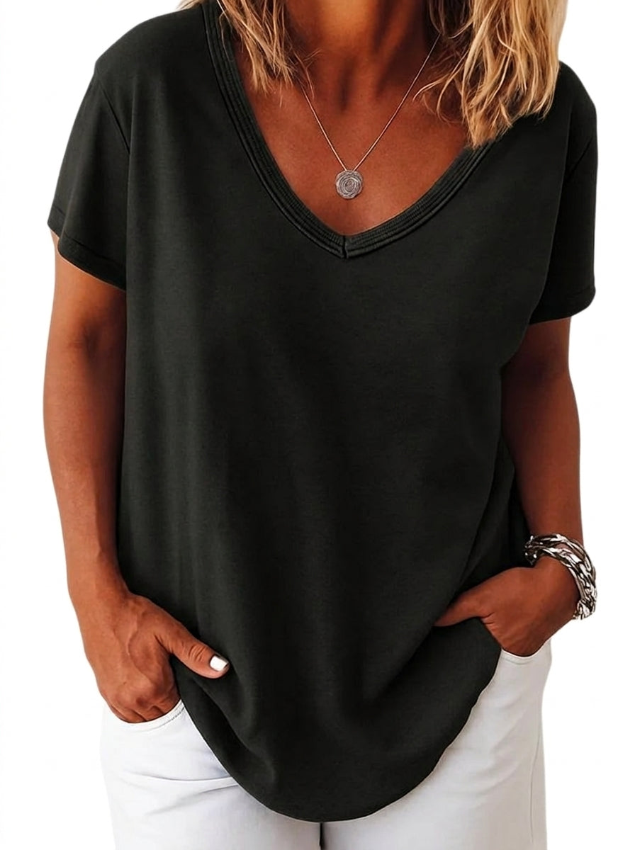 T-shirt décontracté à col rond et manches courtes pour femme