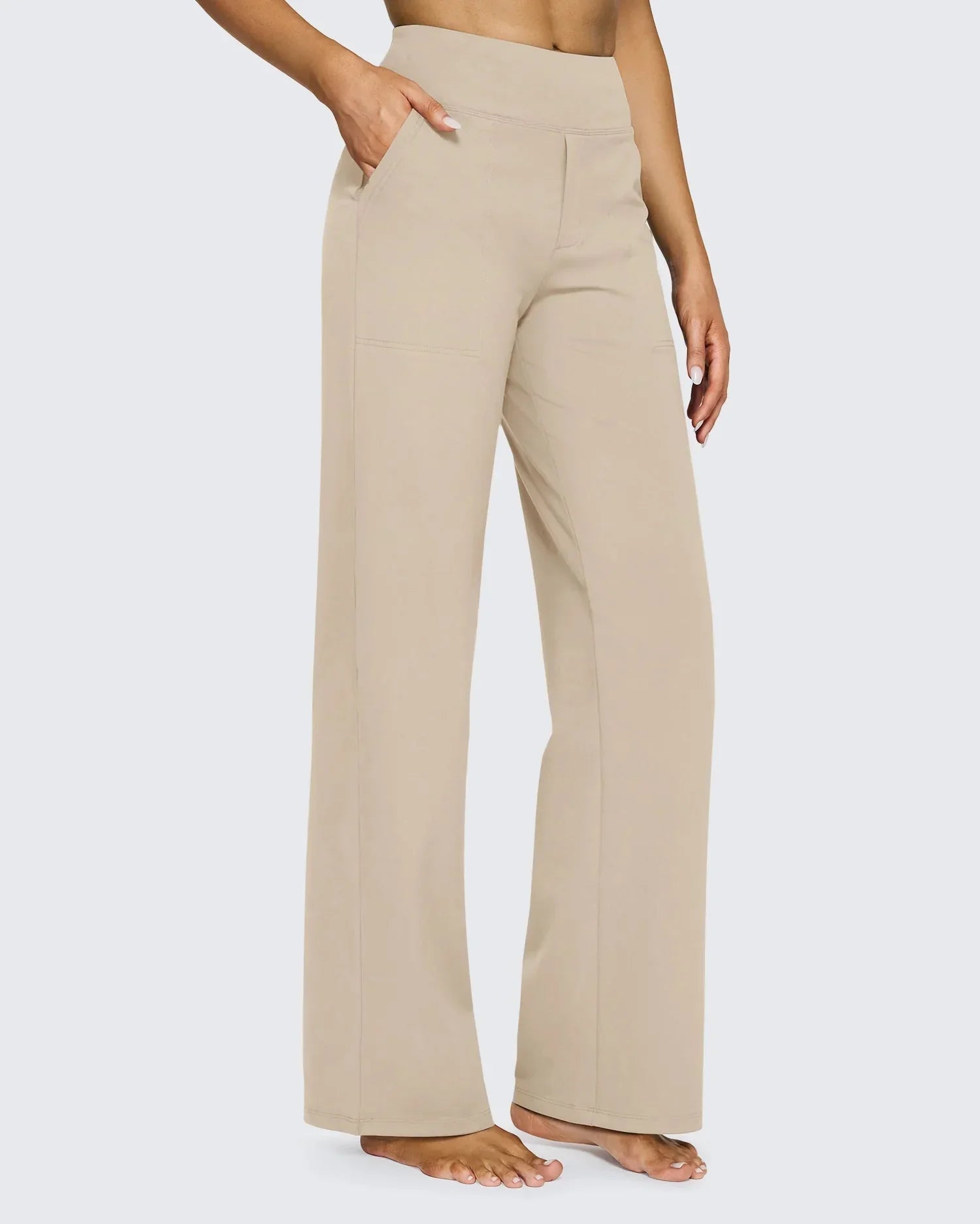Pantalon large taille haute avec poches pour femme