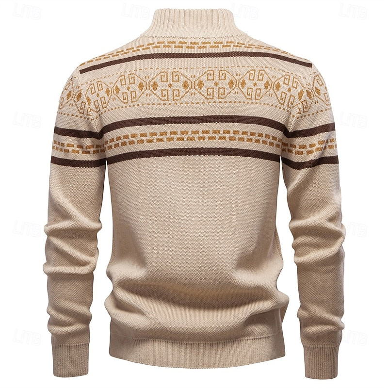 Cardigan en maille à motif Fair Isle pour homme | Col montant et fermeture éclair intégrale
