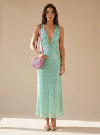 Women's Sequin Plunge Neck Mini Dress