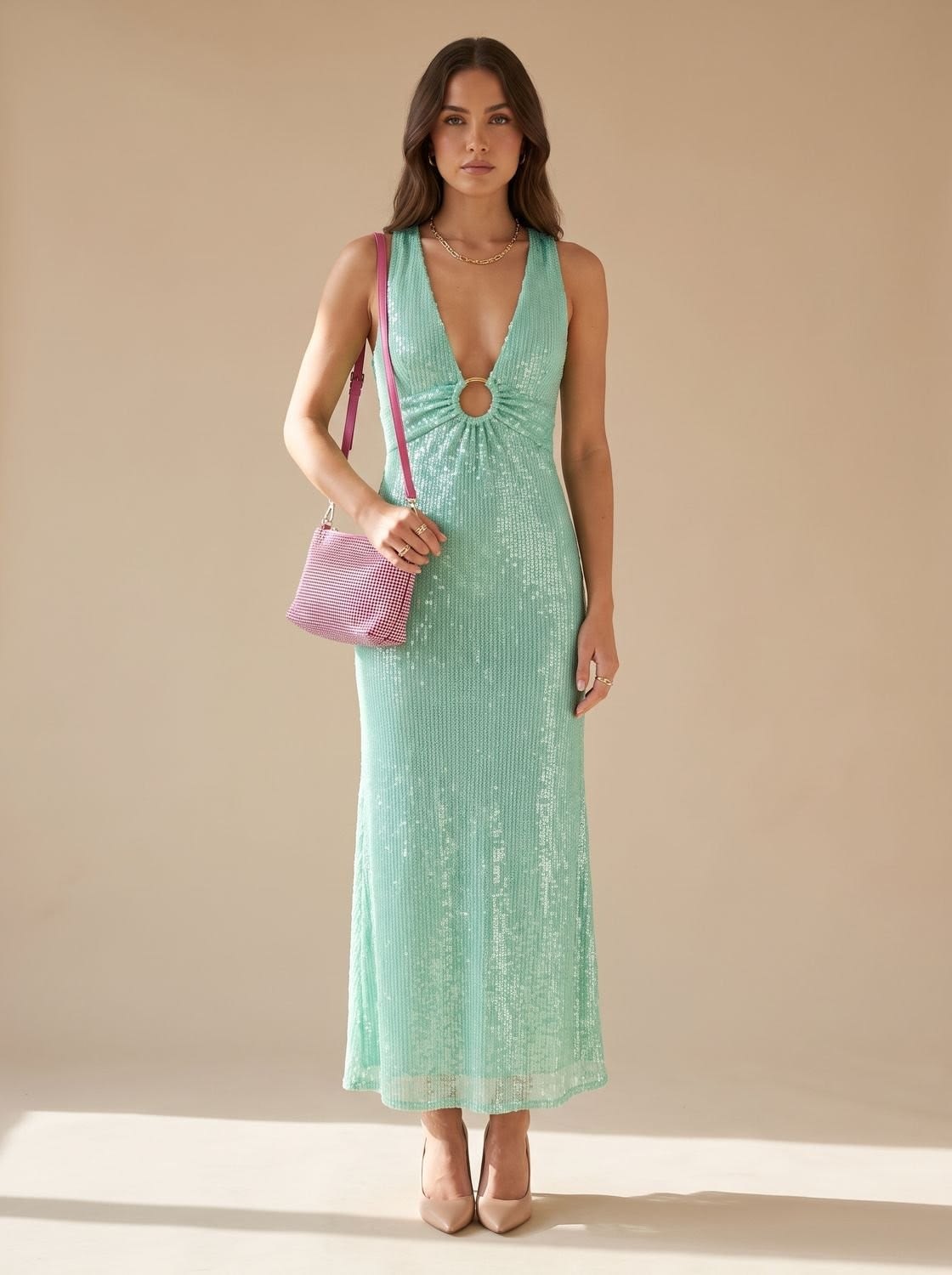 Women's Sequin Plunge Neck Mini Dress