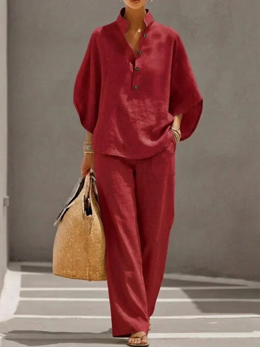 Women's Linen Blend Two Piece Set for Autumn Casual Wear