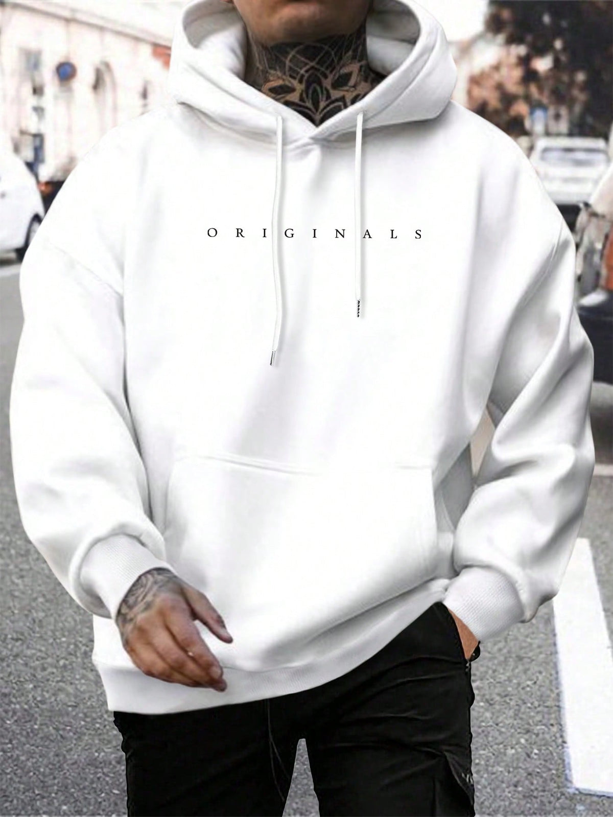 Sweat à capuche oversize pour homme avec inscription minimaliste en lettres