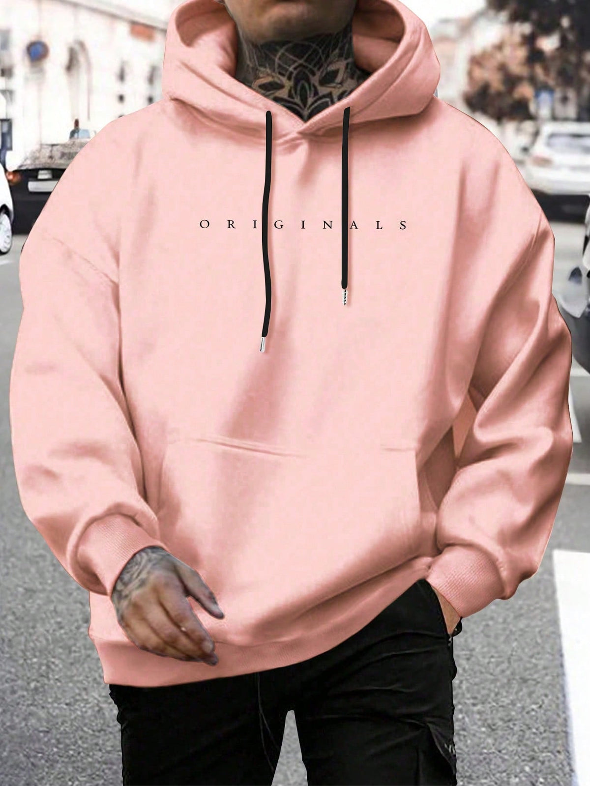 Sweat à capuche oversize pour homme avec inscription minimaliste en lettres