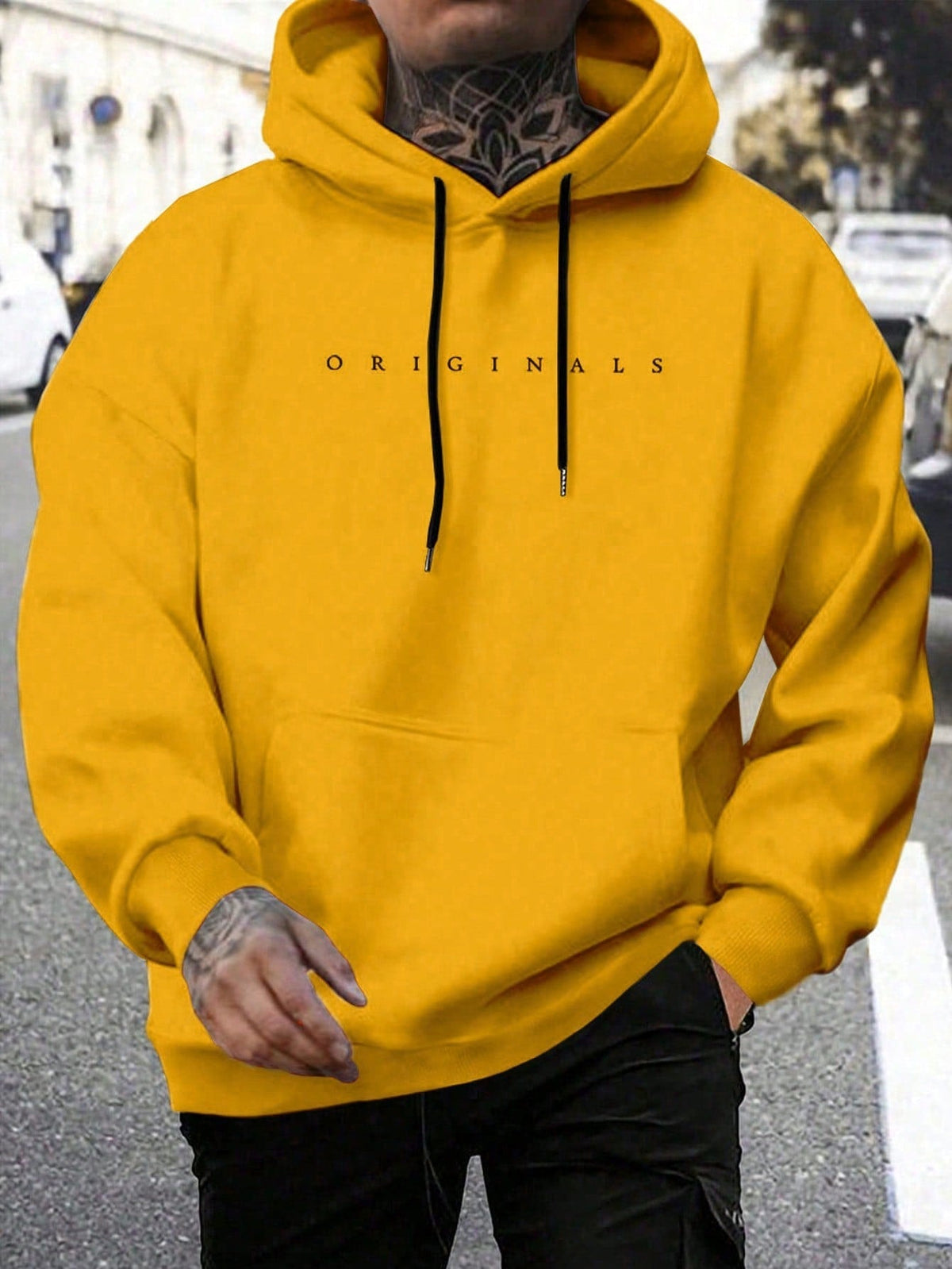 Sweat à capuche oversize pour homme avec inscription minimaliste en lettres