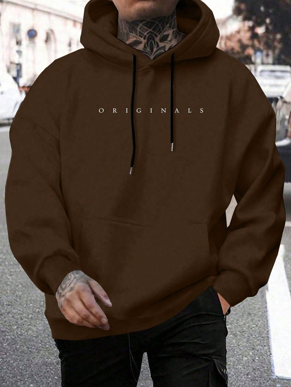 Sweat à capuche oversize pour homme avec inscription minimaliste en lettres