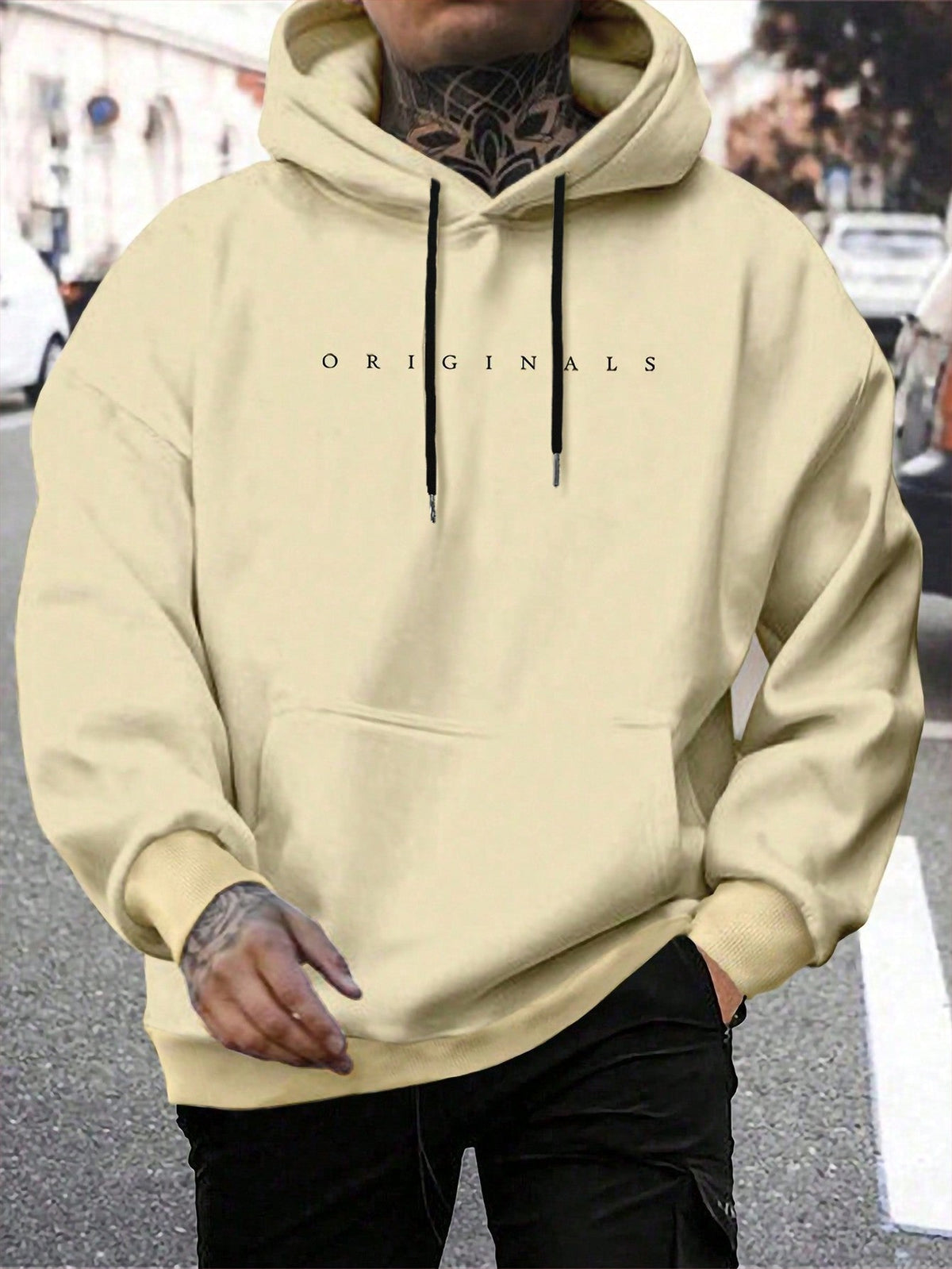 Sweat à capuche oversize pour homme avec inscription minimaliste en lettres