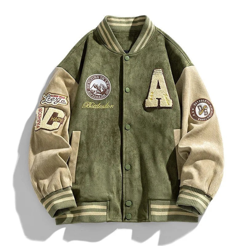 Men’s Varsity Bomber Jacket with Embroidered Patches
