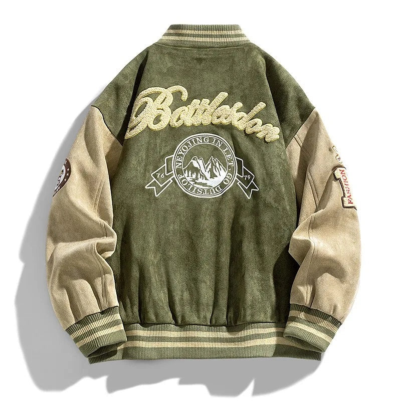 Men’s Varsity Bomber Jacket with Embroidered Patches