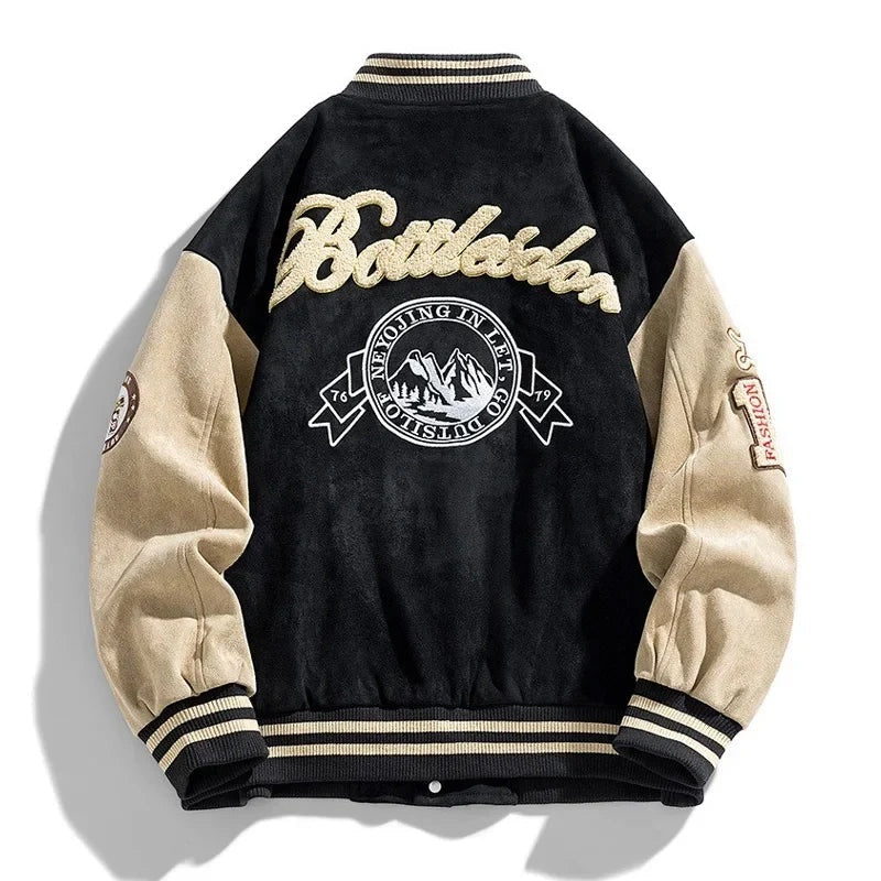 Men’s Varsity Bomber Jacket with Embroidered Patches