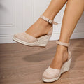 Women's Suede Espadrille Wedge Sandals with Ankle Strap for Summer
