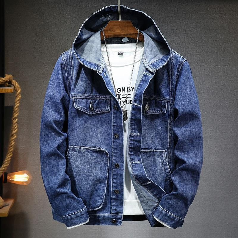 Men’s Hooded Denim Jacket with Utility Pockets
