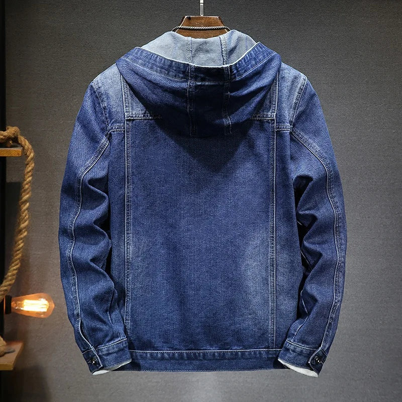 Men’s Hooded Denim Jacket with Utility Pockets