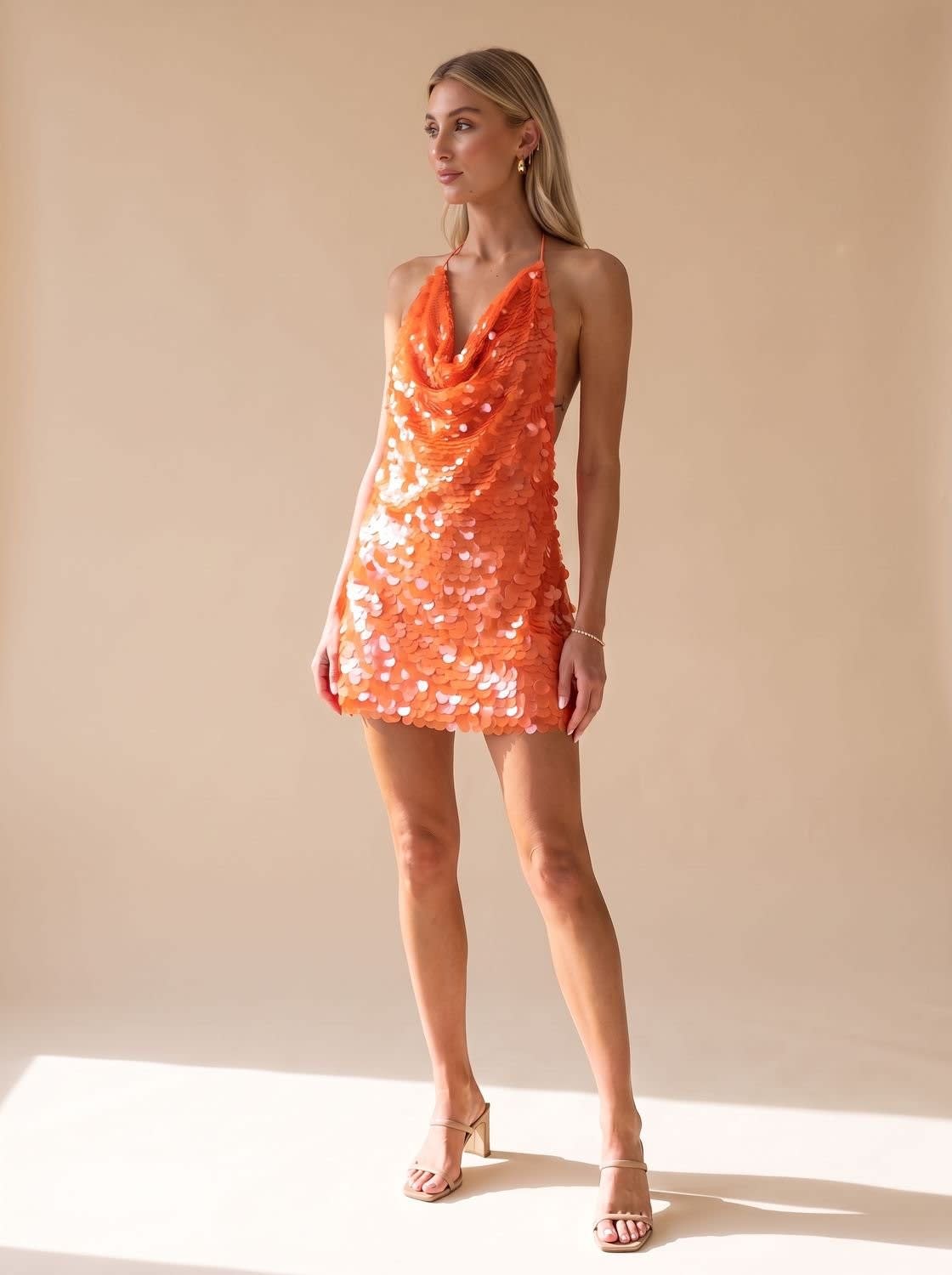 Women's Sequin Cowl Neck Mini Dress