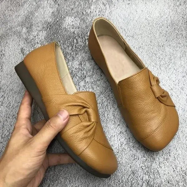 Mocassins souples en cuir avec nœud pour femme