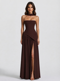 Women's Strapless Corset Evening Dress with Side Split Scarf